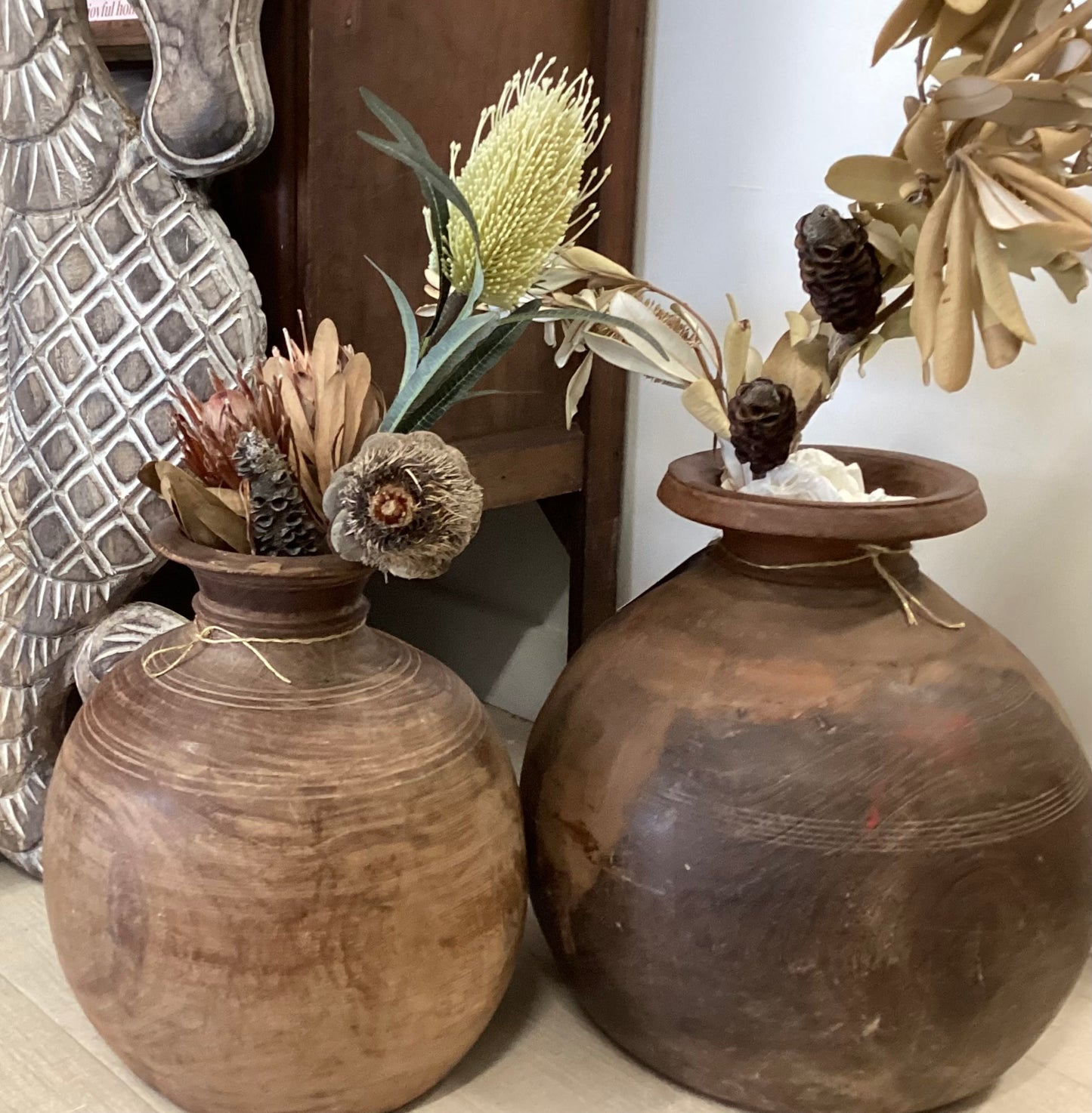 Old Indian Timber Pot - large