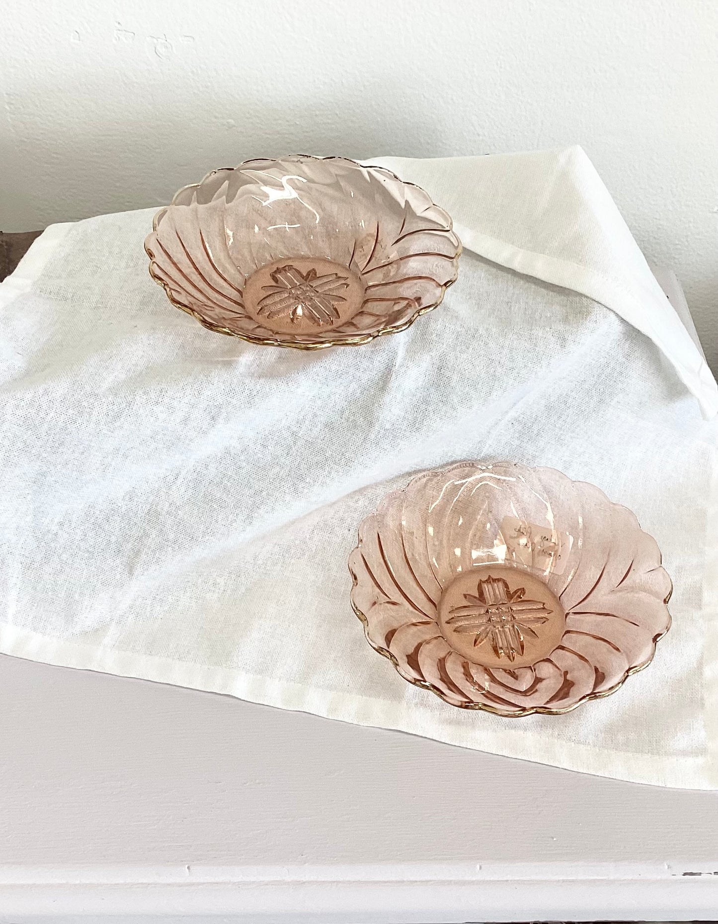Pink Glass Dish - gold rim