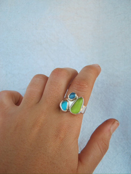 NEW! S&S Seaglass Cluster Ring Size 8