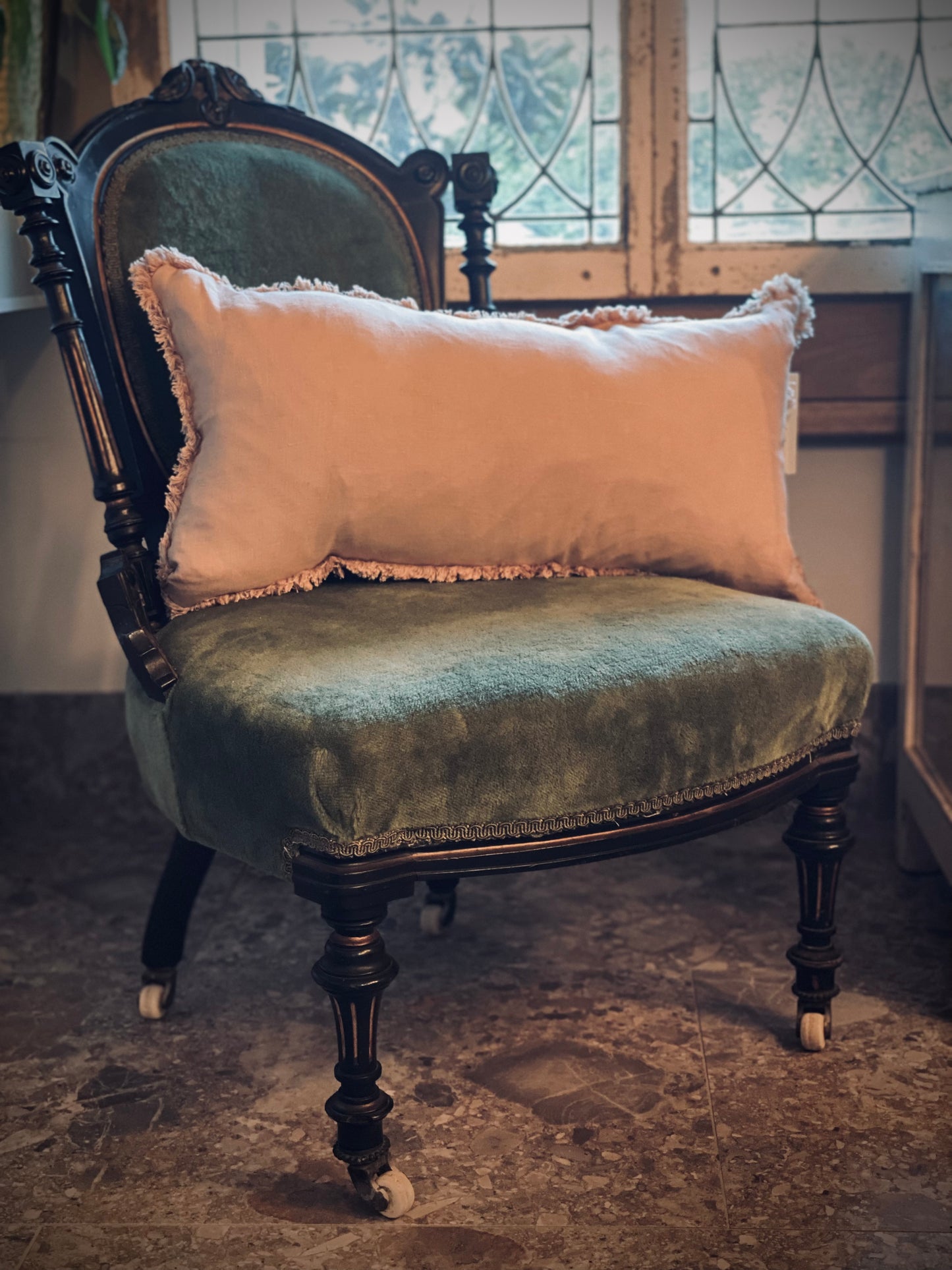 Victorian Green Chair on casters