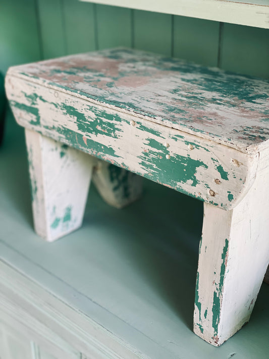 NEW! Vintage White, Green & Pink Milking Stool