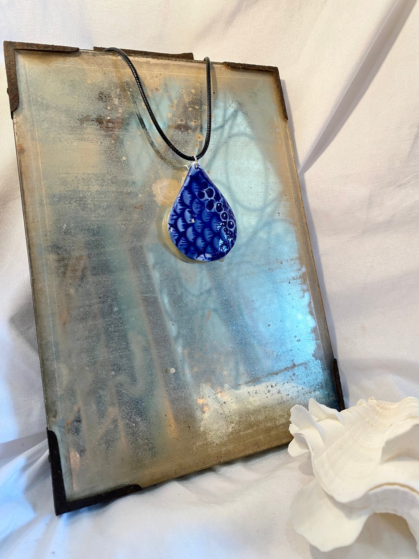 Blue Tear Porcelain Necklace by Linda Titow