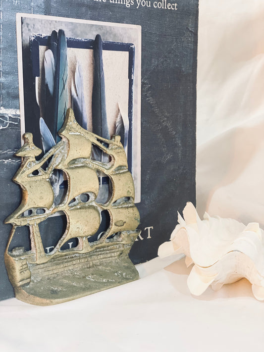 NEW! Vintage Brass Galleon Ship Bookends