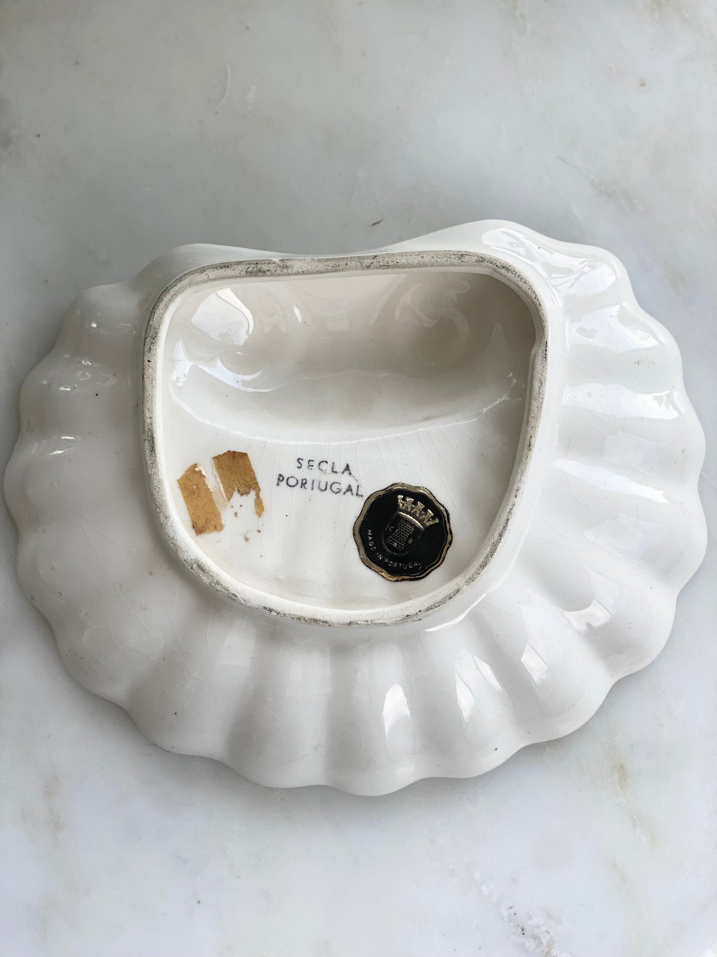 Vintage White Shell Dish - Portugal