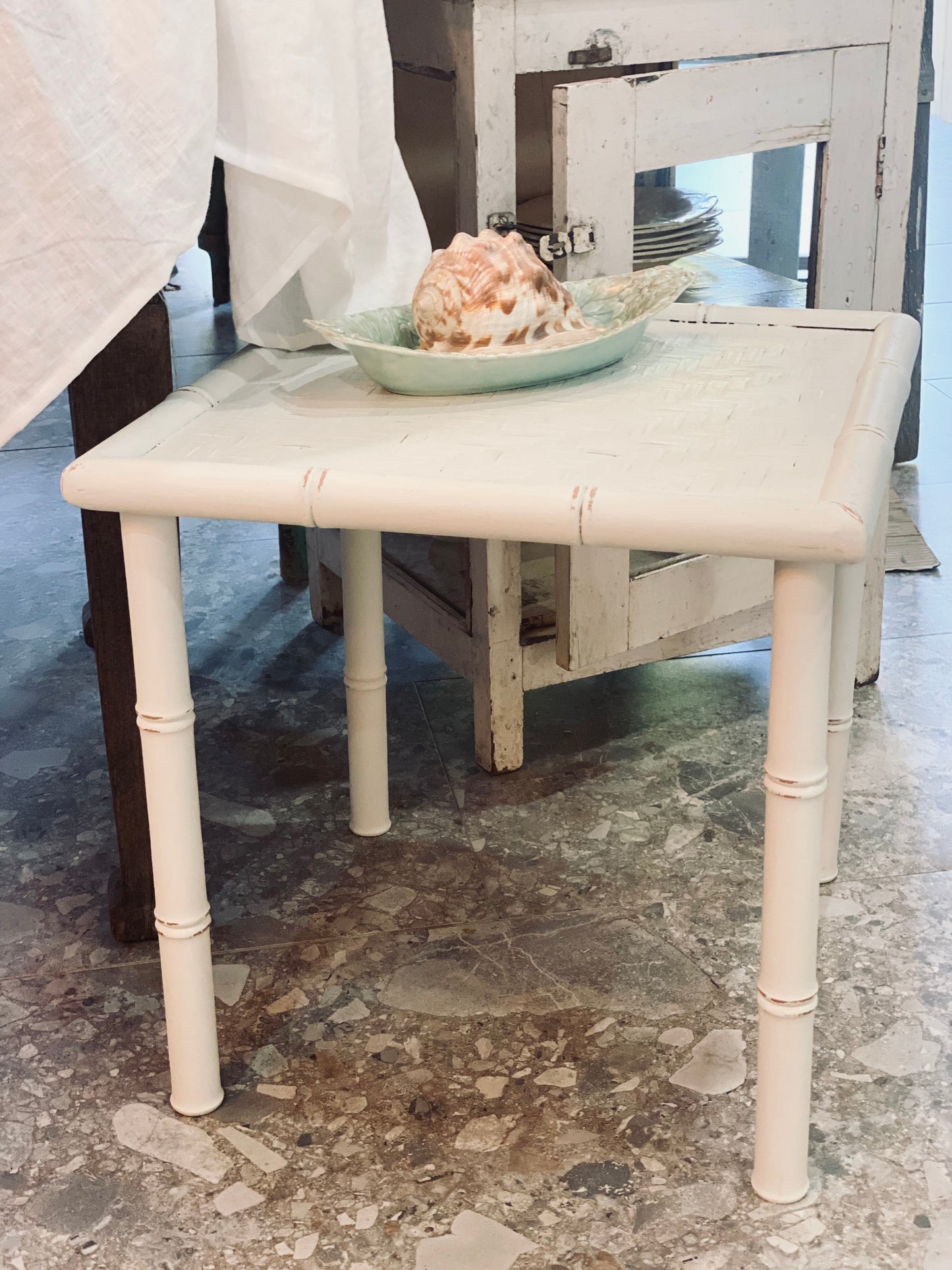 Vintage White Bamboo Table