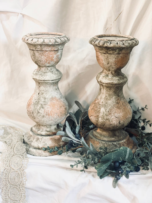 NEW! Aged Terracotta Candelabras - PAIR