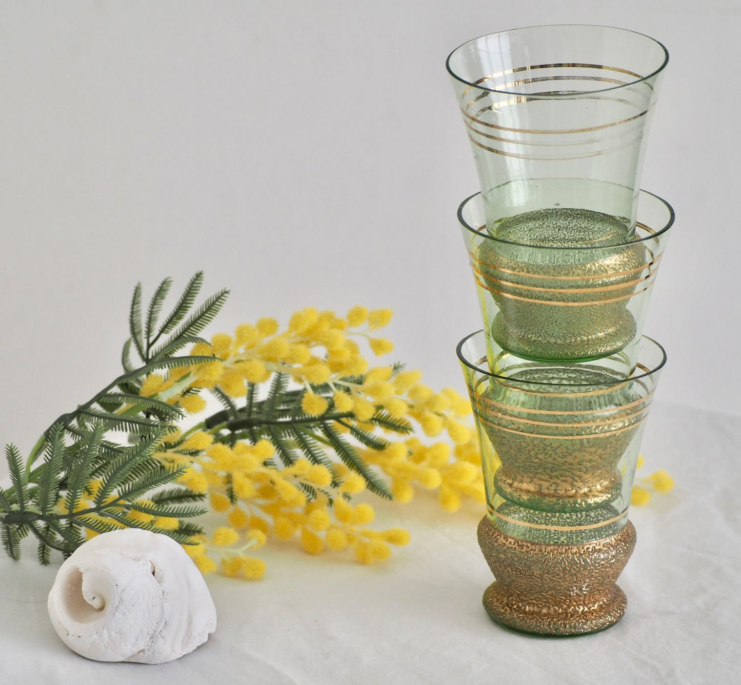 Green and Gold Textured Glasses, Set 3